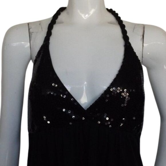 new MON AMIE Evening Dress, L, Black Jersey, Sequined Bust, Open back, Twisted - Picture 2 of 12